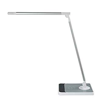 TOMSIN LED Desk Lamp with Wireless Charging, Office Desk Lamp Silver, 3 Lighting Modes with 6 Brightness Levels, 5V/1A USB Charging Port, Hand Sweep Sensor & Touch Control & Memory Function