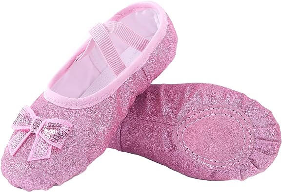 Girls Ballet Shoes Glitter Split-Sole Dance Slippers Toddler Kid Practice Shoes Flats Soft Lightweight with Elastic Laces for Performance Gymnastics Yoga