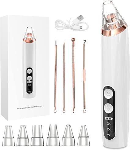 Xawy Blackhead Remover Vacuum-Electric Acne Facial Pore Cleanser Suction Tool with 3 Levels,3 Modes,6 Replaceable Suction Probes & USB Rechargeable Comedone Extractor for Skin