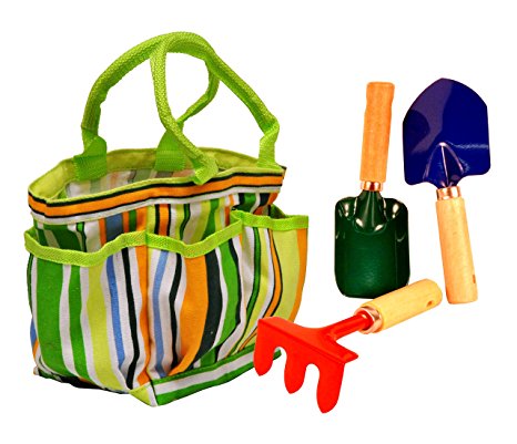 G & F 10012 JustForKids Kids Garden Tools Set with Tote, hand rake, shovel, trowel