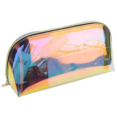 Holographic Makeup Bag, Iridescent Travel Cosmetic Bag Large Capacity Toiletry Bag Waterproof Portable Makeup Organizer for Women,Shell Shape