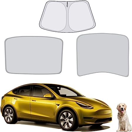 Tesla Model 3 Sunshade Roof 2016-2023, Tesla Model 3 Accessories, Windshield Sunshade and Roof Foldable Sun Shade Covers Set of 3