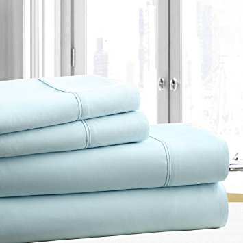 Luxury 100% Egyptian Cotton 530 Thread Count 4 Piece Sheet Set (Queen, Kashmira Blue)