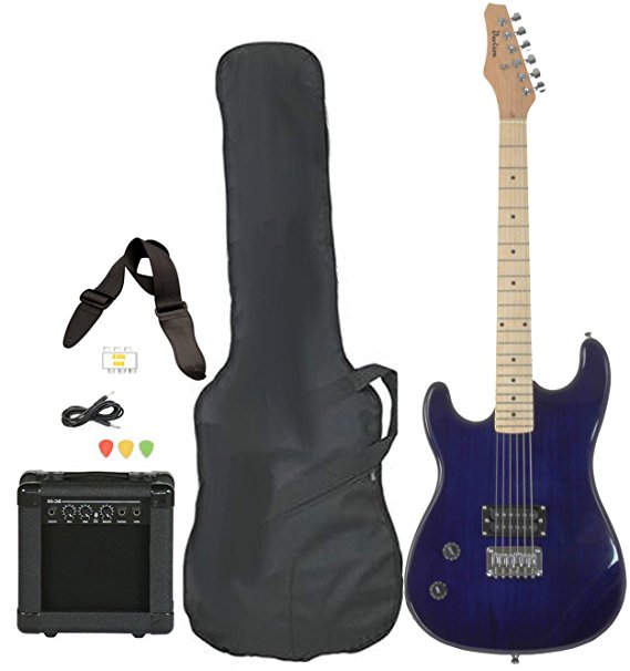 Davison Guitars Full Size Black Electric Guitar with Amp, Case and Accessories Pack Beginner Starter Package Blue Left Handed