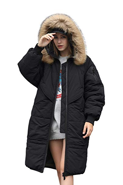 YOU.U Holiday Deals Trench-Look Women Water Resistent Coat with Faux Fur Hood Trim