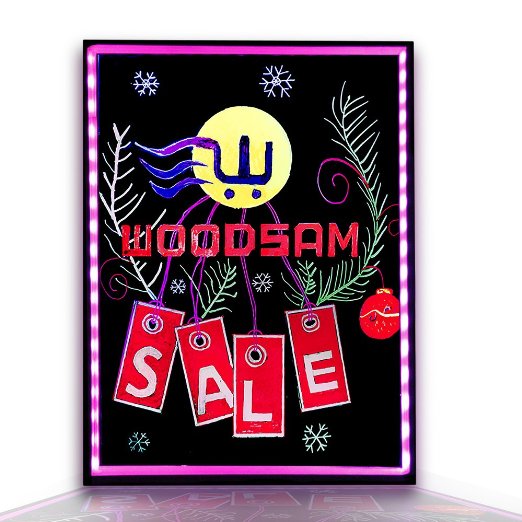 LED Message Board, Woodsam (TM) 32"x24" Flashing Illuminated Erasable Fluorescent Writing Sign