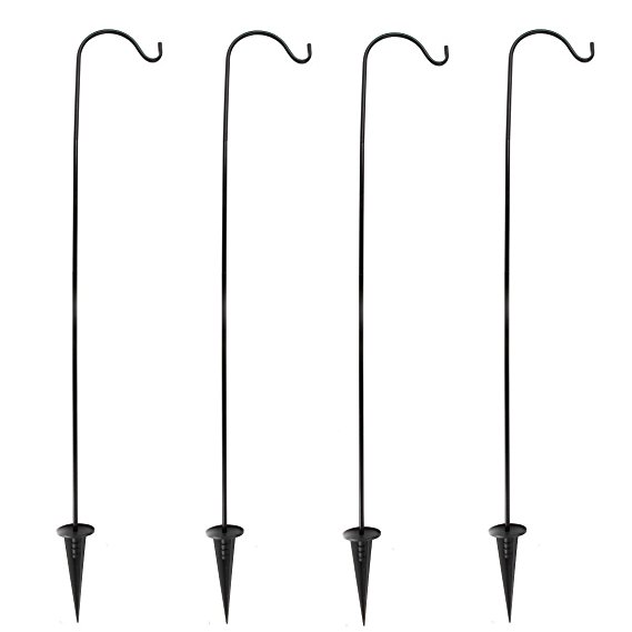 Home-X Set of 4 In-Ground Shepherds Hook. Adjustable Height, Easy Assembly Pole Set