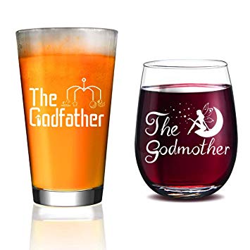 Godparents Announcement - Personalized Godparent Gift,Godmother Wine Glass, Baptism Gift for Godparent, Christening