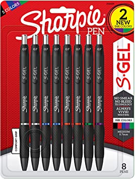 Sharpie S-Gel, Gel Pens, Medium Point (0.7mm), Assorted 5 colors, 8 count