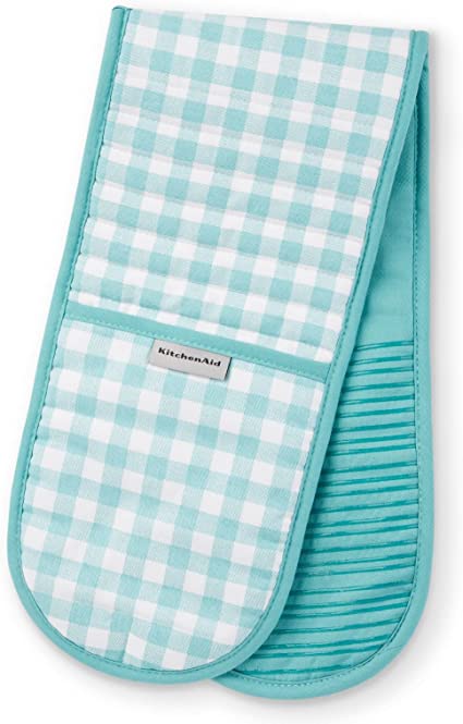 KitchenAid Gingham Casserole Mitt Single Pack, Aqua Sky Blue, 35"x7.5"