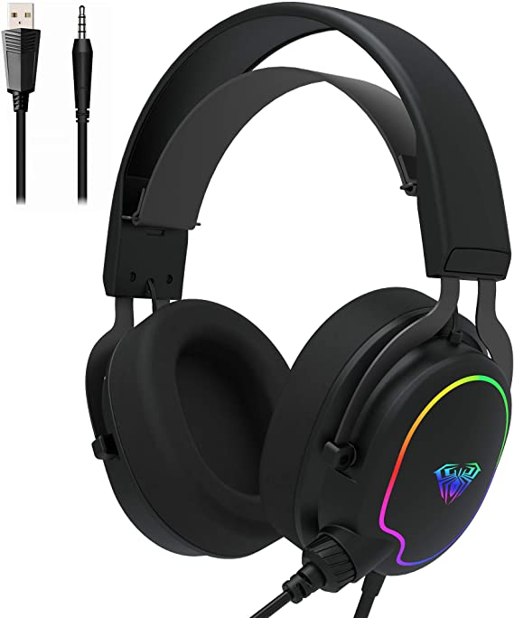 Gaming Headphone with Microphone,Professional,Soft Earmuffs,Wired Chatting Headset with LED Light for Computer Desktop