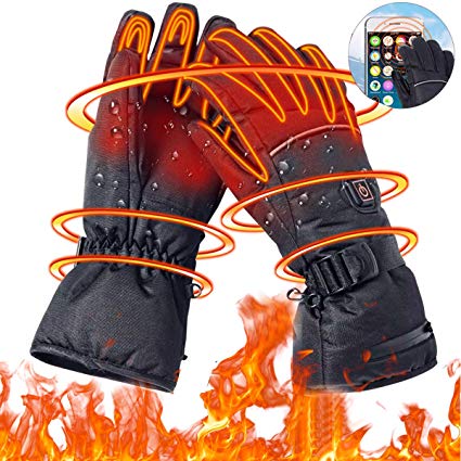 JINGOU Heated Gloves for Men Women 3 Levels Temperature Control Waterproof Heat Electric Gloves Battery Winter Thermal Heat Gloves Touchscreen Climb Hiking Skiing Hunting Gloves (Battery Box)