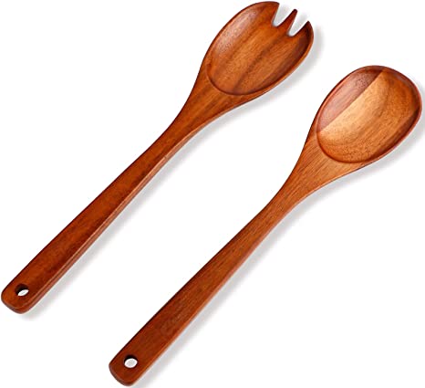 Acacia Wood Salad Severs, 12inch Salad Tongs with Large Spoon and Fork for Tossing and Serving