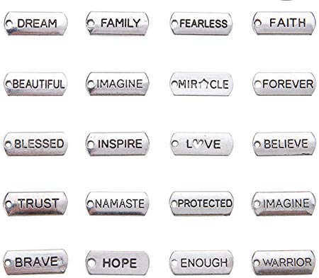50pcs Mix Antique Sliver Plated Word Message Letter Charm DIY Metal Charms for Jewelry & Bracelet Making