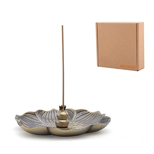 HOUGOO Bronze Lotus Incense Burner Holder(Stick/ Cone/ Coil Incense)