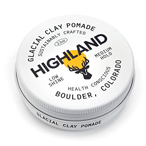 Highland Glacial Clay Pomade - Exceptional hair styling clay made with 100% all natural ingredients that promote hair and scalp health. Low shine, Medium Hold.