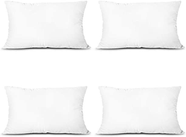 EDOW Throw Pillow Inserts, Set of 4 Lightweight Down Alternative Polyester Pillow, Couch Cushion, Sham Stuffer, Machine Washable. (White, 12x20)