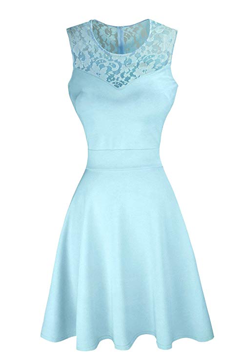 Sylvestidoso Fashion Women's A-Line Pleated Sleeveless Little Cocktail Party Dress Floral Lace