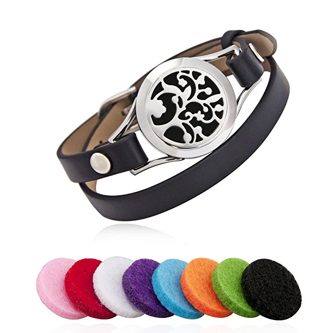 25Mm Aromatherapy/ Essential Oil Diffuser Locket Bracelet Leather Band With 8 Color Pads