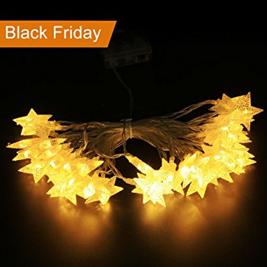 Battery Operated Led String Lights, Ejoyous 6m/19ft 40 Star Shape LED Lights Fairy Decorative Light Lightning for Wedding Party Home Garden Bedroom Outdoor Indoor Wall Castle Play Tents (Warm White)