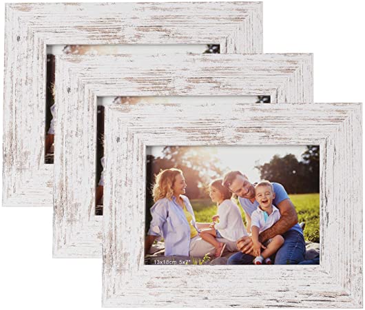 5x7'' Wood Photo Frames 3 Pack, SasaAccueil Vintage Wooden Rustic Picture Frame Set with High Definition Glass for Wall Mount Table Top Display Unique Durable