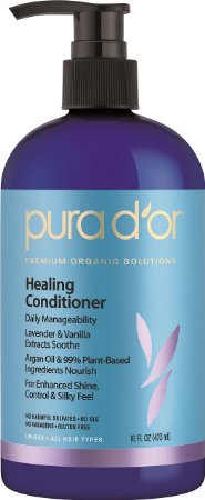 PURA D'OR Lavender & Vanilla Premium Organic Argan Oil Healing Conditioner, 16 Fluid Ounce
