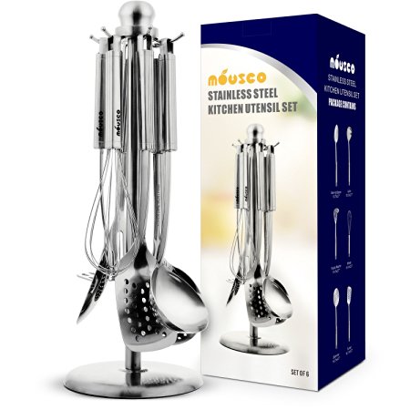 Miusco Premium Stainless Steel Cooking Utensil Set with Organizer Holder Stand, 6 Pieces