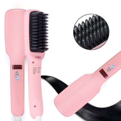 EnPassion   ®   Ceramic   Hair Straightener Brush   -   Anti Frizz   Quick   Styling   -   Instant Silky   Smooth Hair - Pink