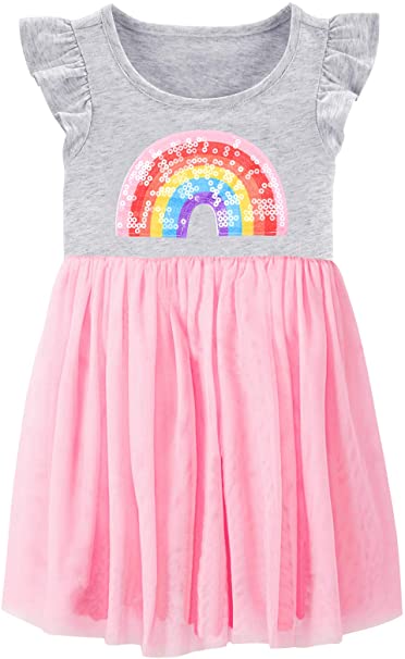 Fiream Unicorn Girls Dresses Rainbow Tutu Tulle Casual Dress