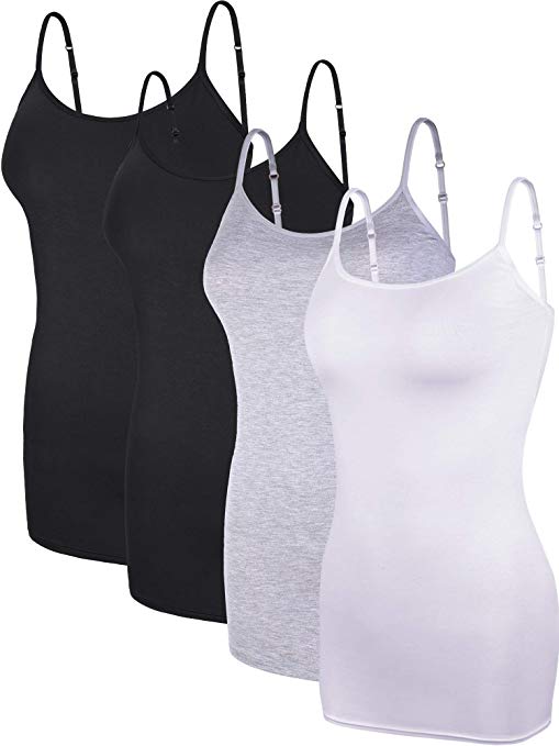 Boao 4 Pieces Women's Basic Camisole Adjustable Long Spaghetti Strap Tank Top Solid Modal Stretchy Tanks