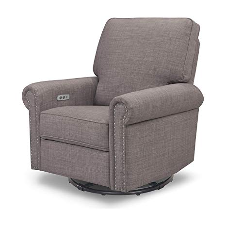 Million Dollar Baby Classic Linden Power Recliner and Swivel Glider in Grey Tweed | USB Charging Port | Push-Button Electronic Reclining Mechanism