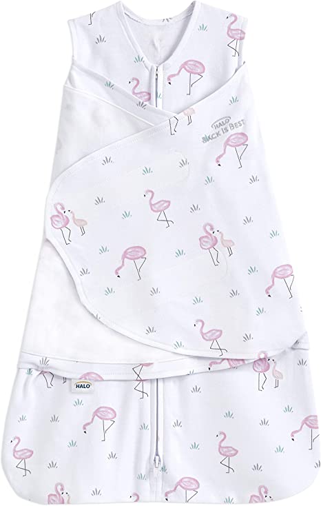 HALO 100% Cotton Sleepsack Swaddle, 3-Way Adjustable Wearable Blanket, TOG 1.5, Flamingos, Newborn, 0-3 Months
