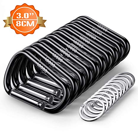LGEGE Carabiner D Shape Buckle 3" (10 Pcs Pack) Improved Durable Spring-Loaded Gate Aluminum Spring Snap Keychain Clip Hooks, Multipurpose for for Home, Camping, Hiking, Fishing, Rv, Traveling Black