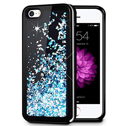 iPhone 5/5S/SE Case, Caka iPhone 5S Glitter Case [Starry Night Series] Bling Fashion Luxury Flowing Liquid Floating Sparkle Glitter TPU Bumper Case for iPhone 5/5S/SE - (Blue)