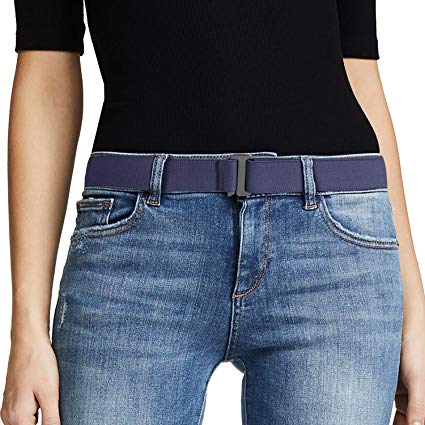 No Show Women Stretch Belt Invisible Elastic Web Strap Belt with Flat Buckle for Jeans Pants Dresses.