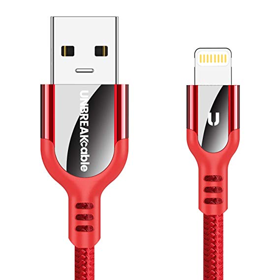 UNBREAKcable Lightning iPhone Charger Cable - [Apple MFi Certified] Nylon Braided Apple Charger Lead USB Fast Charging Cable for iPhone Xs Max X XR 8 7 6s 6 Plus SE 5 5s 5c, iPad, iPod- 2M Red