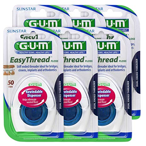 GUM EasyThread Orthodontic Threader Floss, Rewindable Spool, 50 Uses (Pack of 6)