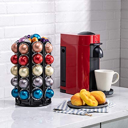 Coffee Pod Carousel Holder With Central Additional Storage For 40 Nespresso Vertuoline Pods (40 Pods)