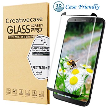 Galaxy S8 Screen Protector,Galaxy S8 Tempered Glass,Creativecase [Case Friendly][Scratch Resistant][3D Curved] Glass Screen Protector for Samsung Galaxy S8-Black