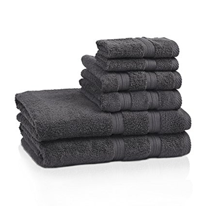 Superior 100% Cotton Smart Dry Zero Twist 6-piece towel set, Incredibly Soft, Highly Absorbent, Quick Drying Towels, 2 Bath Towels, 2 Hand Towels, 2 Wash Cloths, Grey