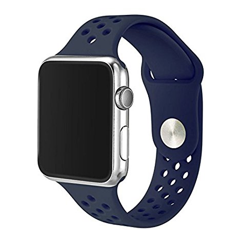 Vteyes Apple Watch Sport Band, Soft Silicone Replacement Strap For Apple Watch Series 1 Series 2 (Midnight Blue 2, 42MM S/M)