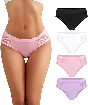 Avidlove Women Cotton Underwear Lace Hipster Brief Panties Ladies Stretch Underpants Multipack