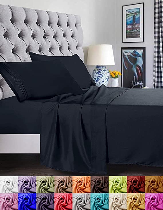 Elegant Comfort 1500 Thread Count Luxury Egyptian Quality Super Soft Wrinkle Free and Fade Resistant 4-Piece Bed Sheet Set, King, Black