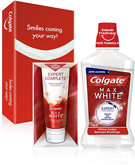 Colgate Teeth Whitening Kit With Max White Expert Whitening Toothpaste & Whitening Mouthwash Bundle