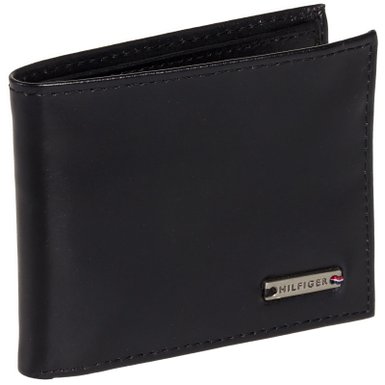 Tommy Hilfiger Mens Leather Billfold Wallet w Metal Logo Black