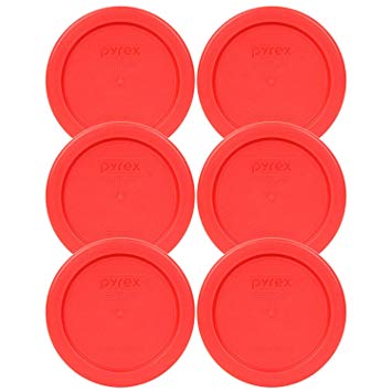 Pyrex 7202-PC 4" Red 1 Cup, 236mL Round Storage Lid 6 Pack Bundle for Glass Bowl