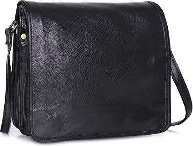 Mens Genuine Italian Leather Bags - Messenger Cross-Body Satchel Handbags - Ideal Work or Everyday Laptop Briefacse Bag