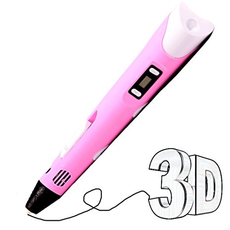 WER Intelligent 3D Printing Pen, 3D Drawing Model Making Doodle Arts,Crafts Drawing, 2end Generation LCD Screen, With 20 PCS PLA/ABS filament(0.8 kg),Pink