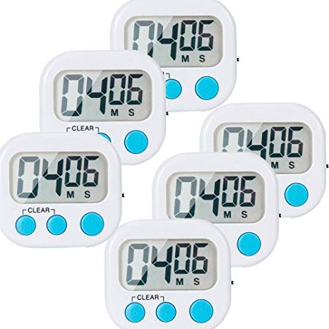 6 Pack Small Digital Kitchen Timer Magnetic Back And ON/OFF Switch,Minute Second Count Up Countdown