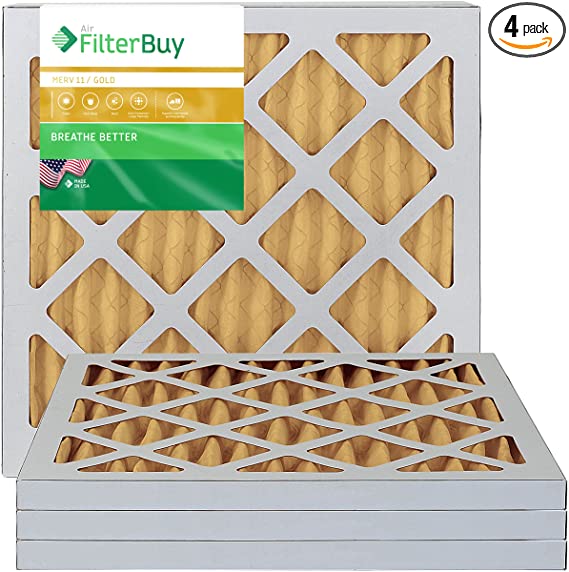 FilterBuy 12x18x1 MERV 11 Pleated AC Furnace Air Filter, (Pack of 4 Filters), 12x18x1 – Gold